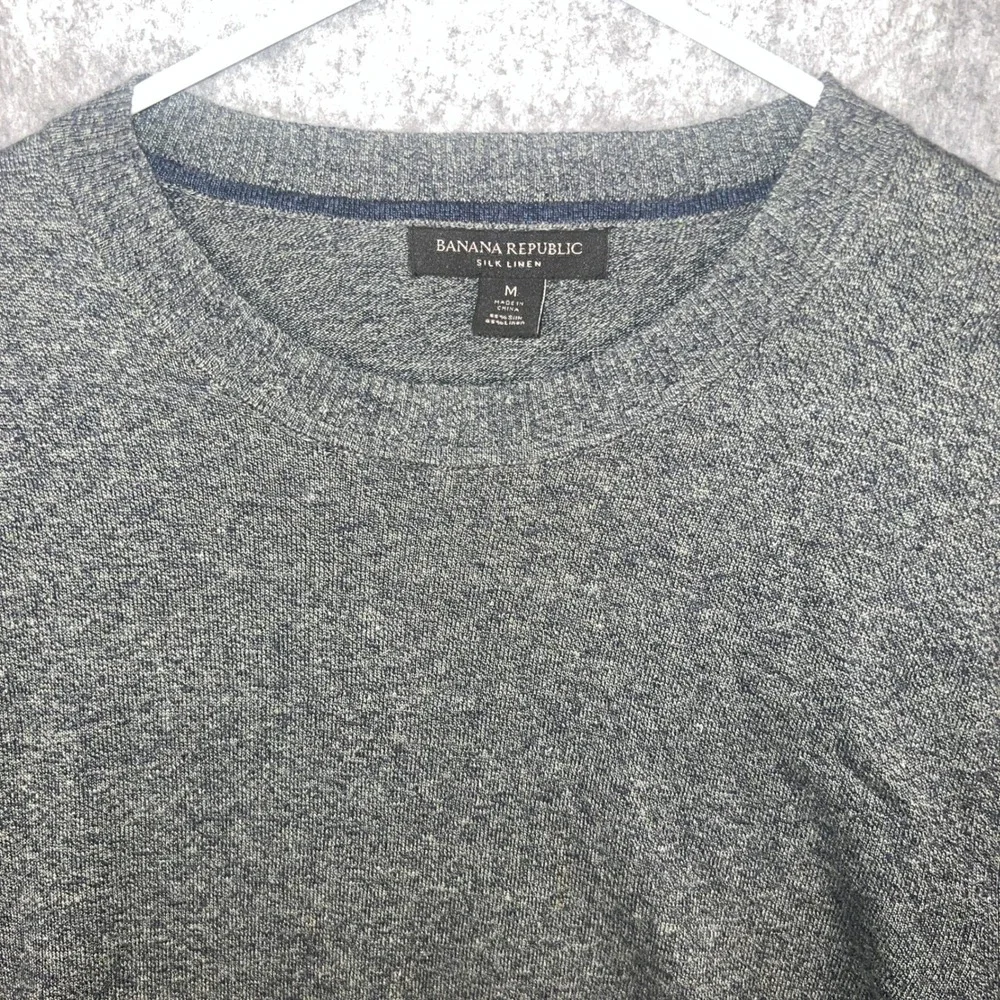 Banana Republic Men Silk Linen Crewneck Sweater Marled Grey Green Size‎ M